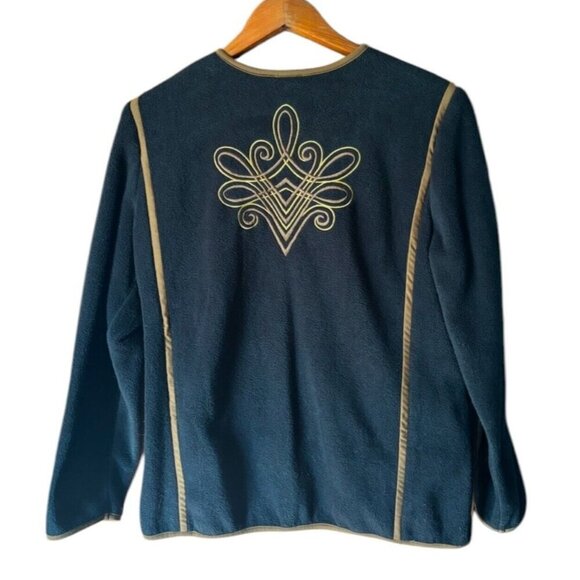 Bob Mackie Wearable Art Black Fleece Jacket With Gold Embroidery Size Medium - Picture 2 of 10
